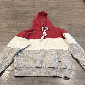 Doublju Colorblock Hoodie Sweater - Red, White, and Gray size medium 8:20